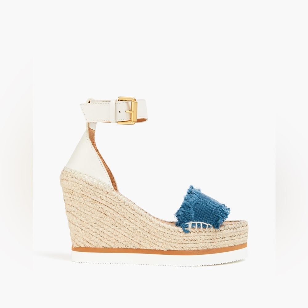 NEW See by Chloe Glyn canvas and leather espadrille wedge sandals